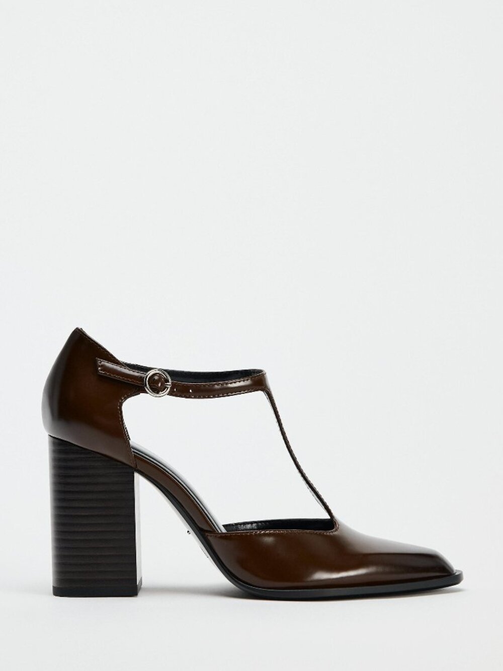 NWT Zara 6.5W T-Strap Oxblood Leather Block Heels